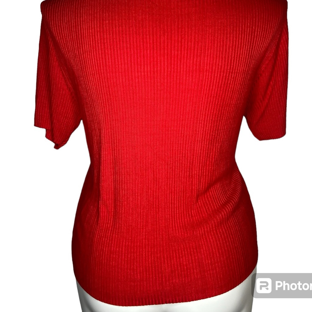 Red Ribbed Short Sleeve Button Front Top Size 1X - Picture 9 of 16